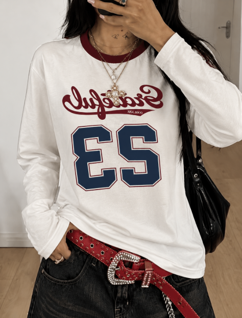 Vintage Y2K - เสื้อยืดแขนยาวผู้หญิงสไตล์วินเทจ ลายกราฟิก Grateful 23 พิมพ์ลายตัวอักษรเบสบอล Y2K
