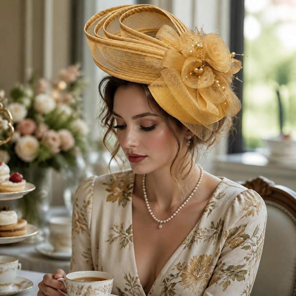Vintage Fashion Hats - หมวกแฟสซิเนเตอร์ผู้หญิงทำจากซินาเมย์ที่ทนทาน พร้อมผ้าคลุมตาข่าย ดีไซน์หรูหราสำหรับงานเลี้ยงน้ำชา หมวกเดอร์บี้วินเทจน้ำหนักเบาสำหรับงานเลี้ยงน้ำชา