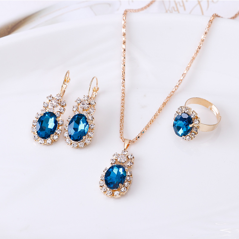 Vintage Fashion Rings For Women - เครื่องประดับสไตล์ใหม่ชุดแฟชั่น Vintage คริสตัล Dangle ต่างหูแหวนและชุดสร้อยคอสําหรับของขวัญผู้หญิงสามชิ้น