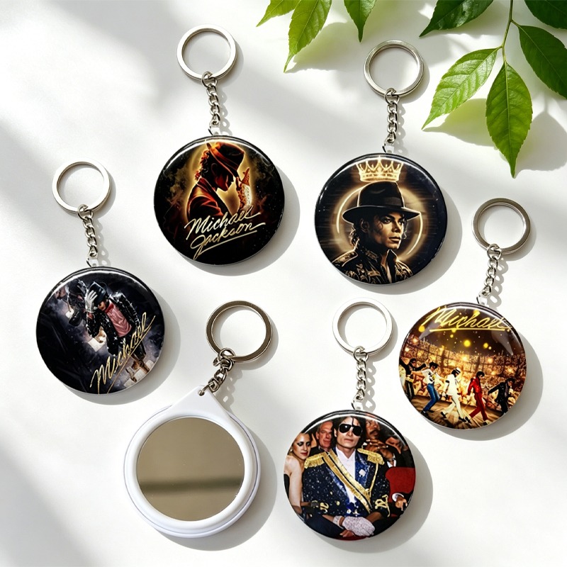 Vintage Fashion Rings For Women - พวงกุญแจแฟชั่นนักดนตรีไมเคิล แจ็คสัน พร้อมกระจก พวงกุญแจลายการ์ตูนอนิเมะ พวงกุญแจวินเทจสำหรับผู้ชายและผู้หญิง พวงกุญแจแบบเรียบง่าย