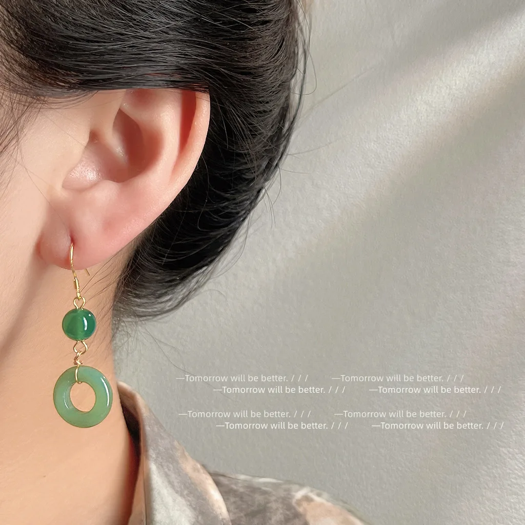 Vintage Fashion Rings For Women - ต่างหูแหวนหยกแท้สีเขียว พระเครื่องแกะสลักนำโชค เครื่องประดับพลังงานจากอัญมณีธรรมชาติ ของขวัญสำหรับผู้หญิง เครื่องประดับแฟชั่นสไตล์วินเทจ