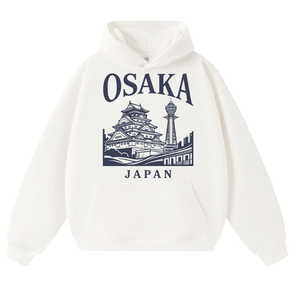 Vintage Fashion Osaka - เสื้อฮู้ดลายกราฟิกสไตล์ญี่ปุ่นโอซากะ ของที่ระลึกสถานที่ท่องเที่ยว แฟชั่นวินเทจสำหรับผู้ชายและผู้หญิง เสื้อสเวตเตอร์โอเวอร์ไซส์ผ้าฟลีซ ชุดแทรคสูท