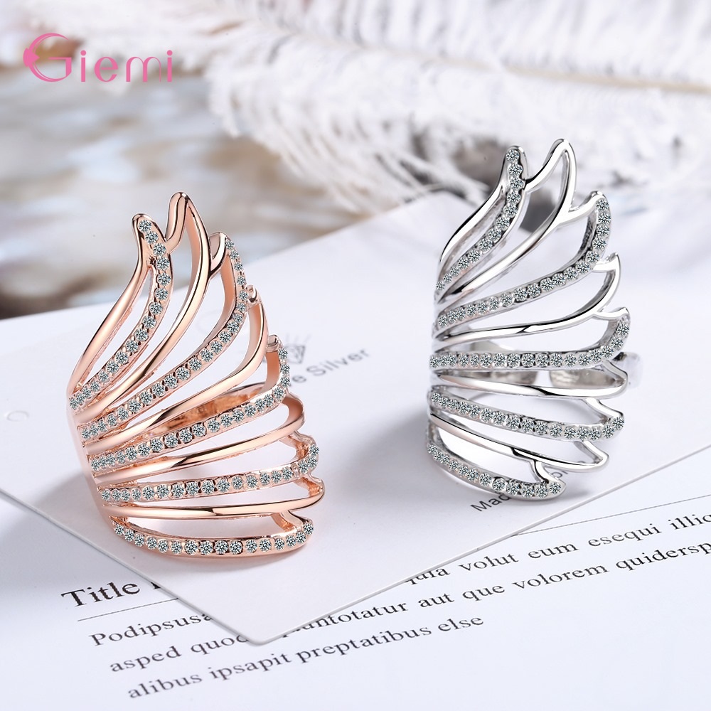 Vintage Fashion Rings For Women - 925 เงินสเตอร์ลิง Vintage Angel Wing เปิด