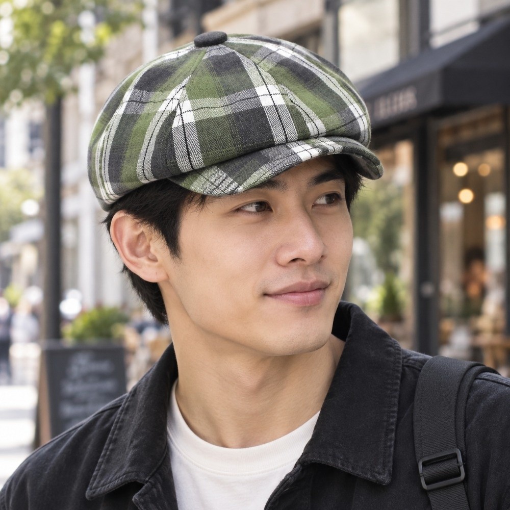 Vintage Fashion Hats - หมวกเบเรต์ลายสก็อตปีกสั้นแฟชั่น หมวกทรงแปดเหลี่ยมบางเบา ระบายอากาศได้ดี หมวกนิวส์บอยวินเทจลำลอง สำหรับเดินทาง