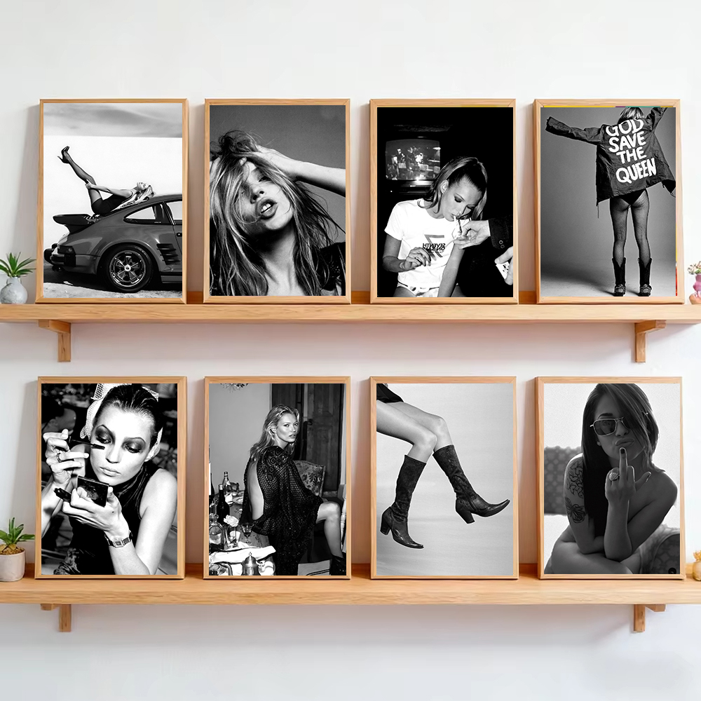 Vintage Vogue Fashion Poster - ภาพถ่ายแฟชั่นวินเทจ นางแบบเซ็กซี่ K-Kate Moss โปสเตอร์ศิลปะ ภาพวาดบนผ้าแคนวาส