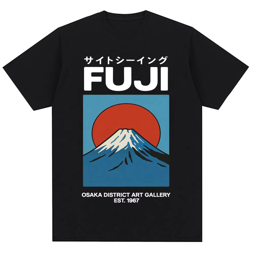 Vintage Fashion Osaka - เสื้อยืดสไตล์ญี่ปุ่นลายฟูจิโอซากะ สำหรับผู้ชายและผู้หญิง แฟชั่นวินเทจ เสื้อยืดโอเวอร์ไซส์ ผ้าฝ้ายลำลอง เสื้อยืดลายแปลกใหม่