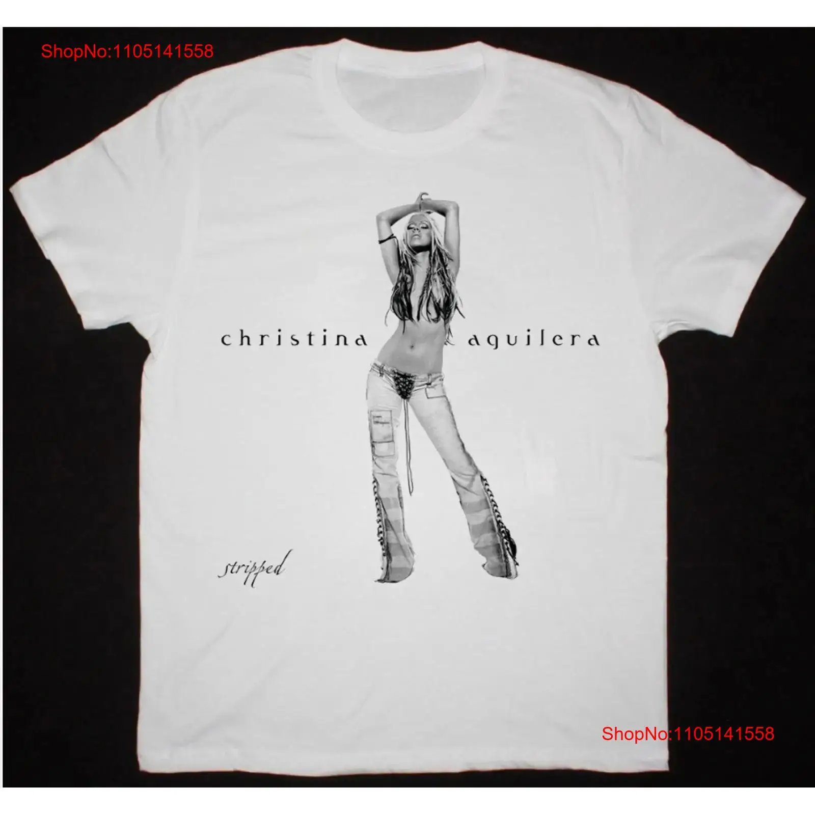 Vintage Fashion News - เสื้อยืดลายทางสไตล์เรโทรใหม่ล่าสุด คริสติน่า อากิเลรา สีขาว ไซส์ S