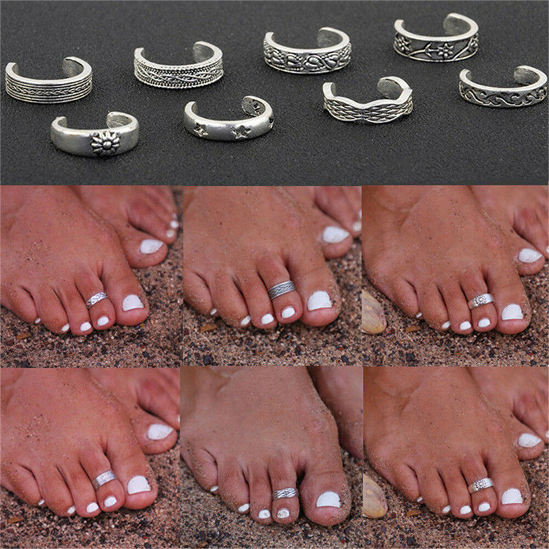 Vintage Fashion Rings For Women - 8ชิ้น/เซ็ต Toe Joint แหวน Retro Totem