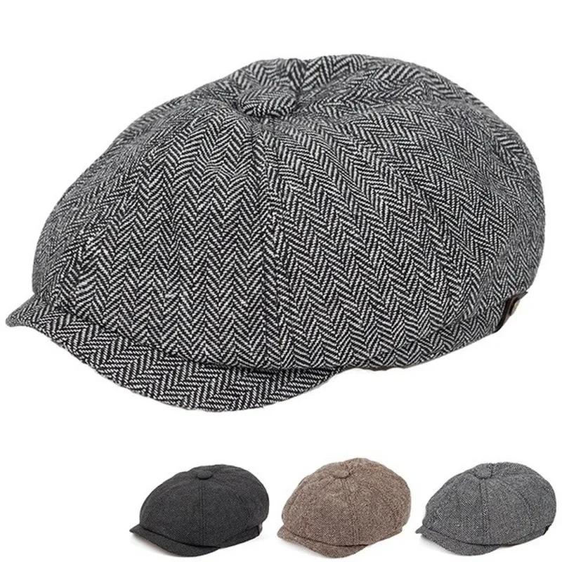 Vintage Fashion Hats - หมวกทรงแปดเหลี่ยมผ้าฝ้ายสำหรับผู้ชาย หมวกทรงแบนสไตล์วินเทจ หมวกเบเร่ต์ลำลองสำหรับขับรถ แฟชั่นฤดูใบไม้ผลิและฤดูใบไม้ร่วง อุปกรณ์เสริมสำหรับการเดินทาง