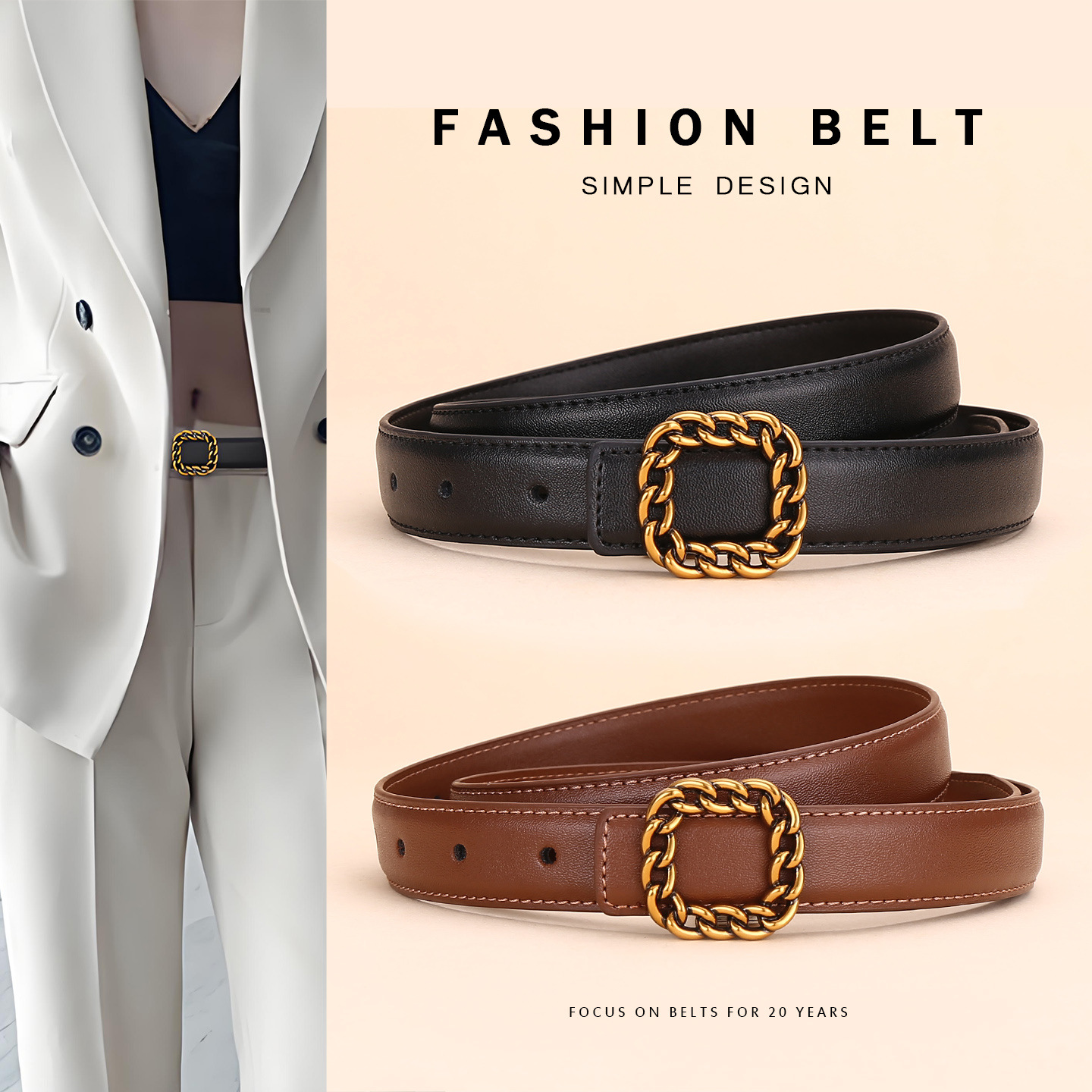 เข็มขัดหนังหัวเข็มขัดทรงสี่เหล - Vintage Fashion Looks บทวิจารณ์และราคา