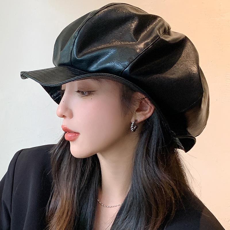 หมวกเบเรต์หนัง PU ทรงแปดเหลี่ย - Vintage Fashion Hats บทวิจารณ์และราคา