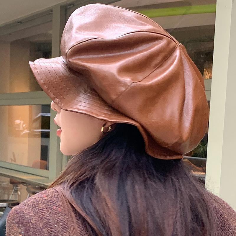 หมวกเบเรต์หนัง PU ทรงแปดเหลี่ย - Vintage Fashion Hats บทวิจารณ์และราคา