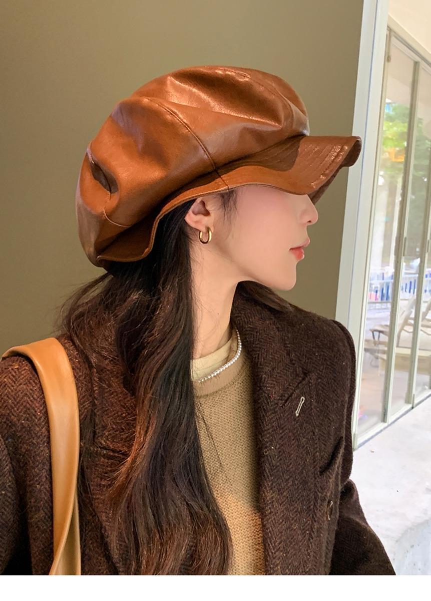 หมวกเบเรต์หนัง PU ทรงแปดเหลี่ย - Vintage Fashion Hats บทวิจารณ์และราคา
