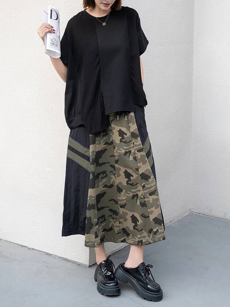เสื้อยืดลำลองผู้หญิงสีดำทรงไม่ - Vintage Fashion Build บทวิจารณ์และราคา