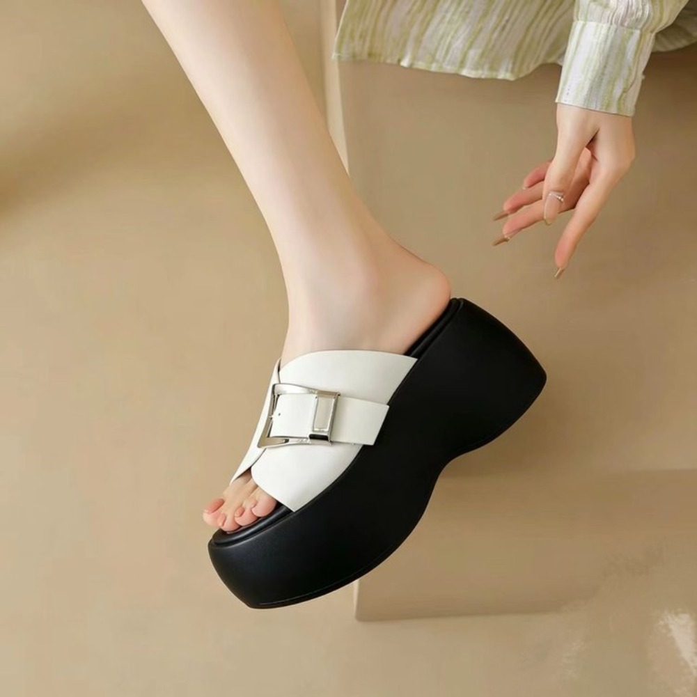 รองเท้าแตะส้นตึกแบบสวมเปิดนิ้ว - Vintage Fashion Wear บทวิจารณ์และราคา