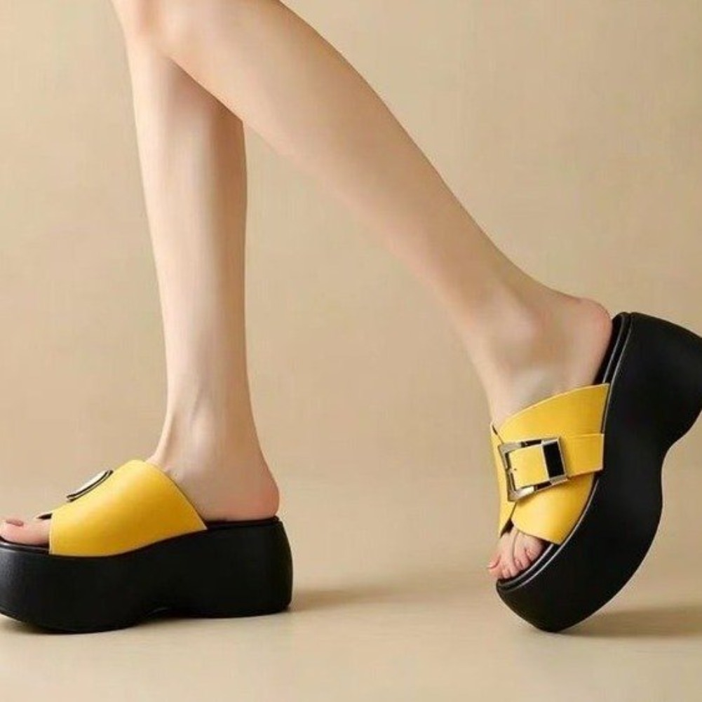 รองเท้าแตะส้นตึกแบบสวมเปิดนิ้ว - Vintage Fashion Wear บทวิจารณ์และราคา