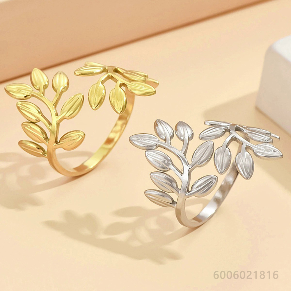 แหวนเงินแท้ 925 ลายใบไม้สีทอง  - Vintage Fashion Rings For Women บทวิจารณ์และราคา