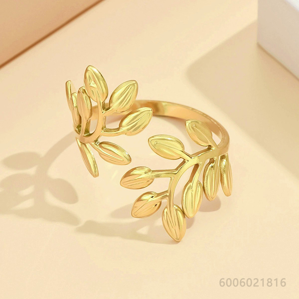 แหวนเงินแท้ 925 ลายใบไม้สีทอง  - Vintage Fashion Rings For Women บทวิจารณ์และราคา