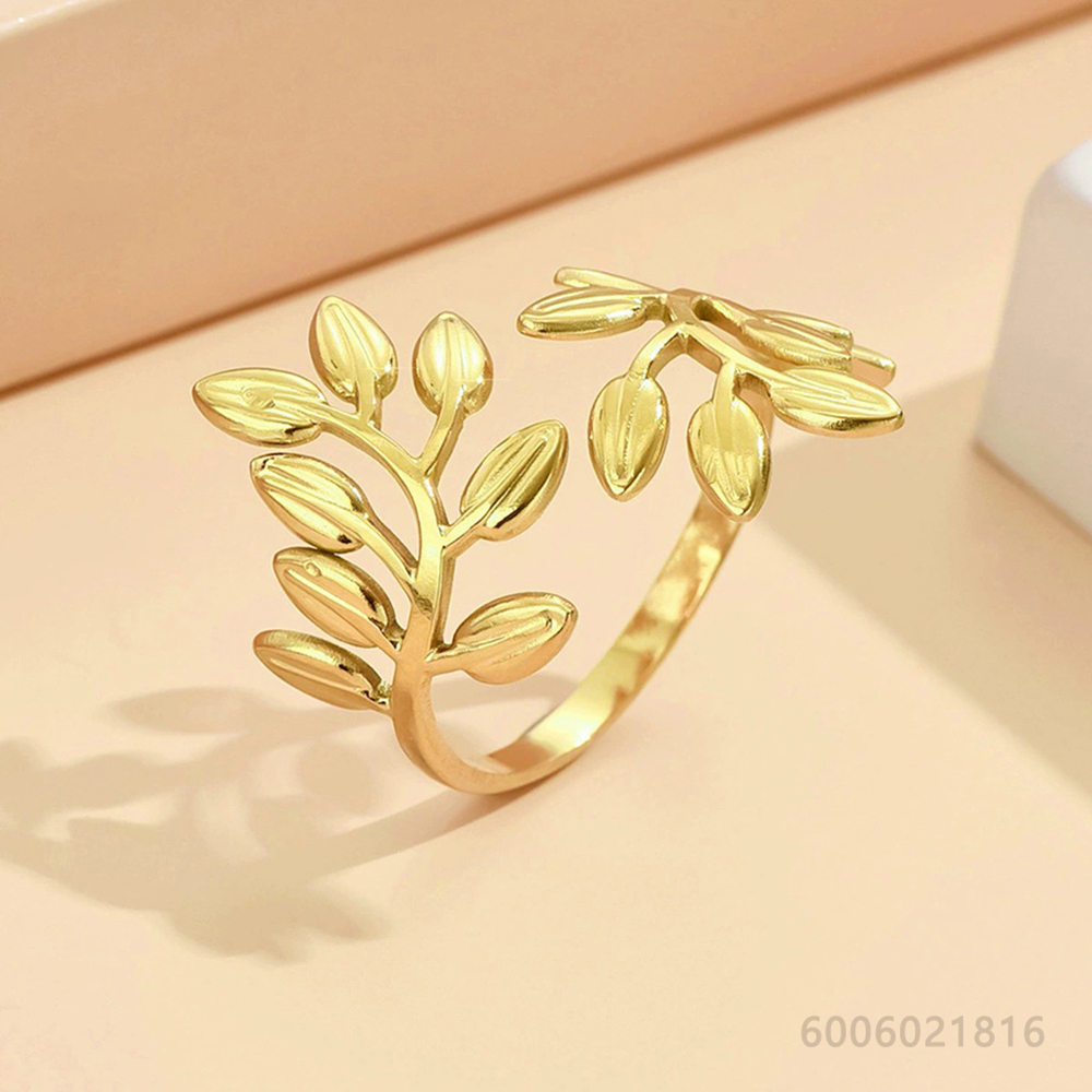 แหวนเงินแท้ 925 ลายใบไม้สีทอง  - Vintage Fashion Rings For Women บทวิจารณ์และราคา