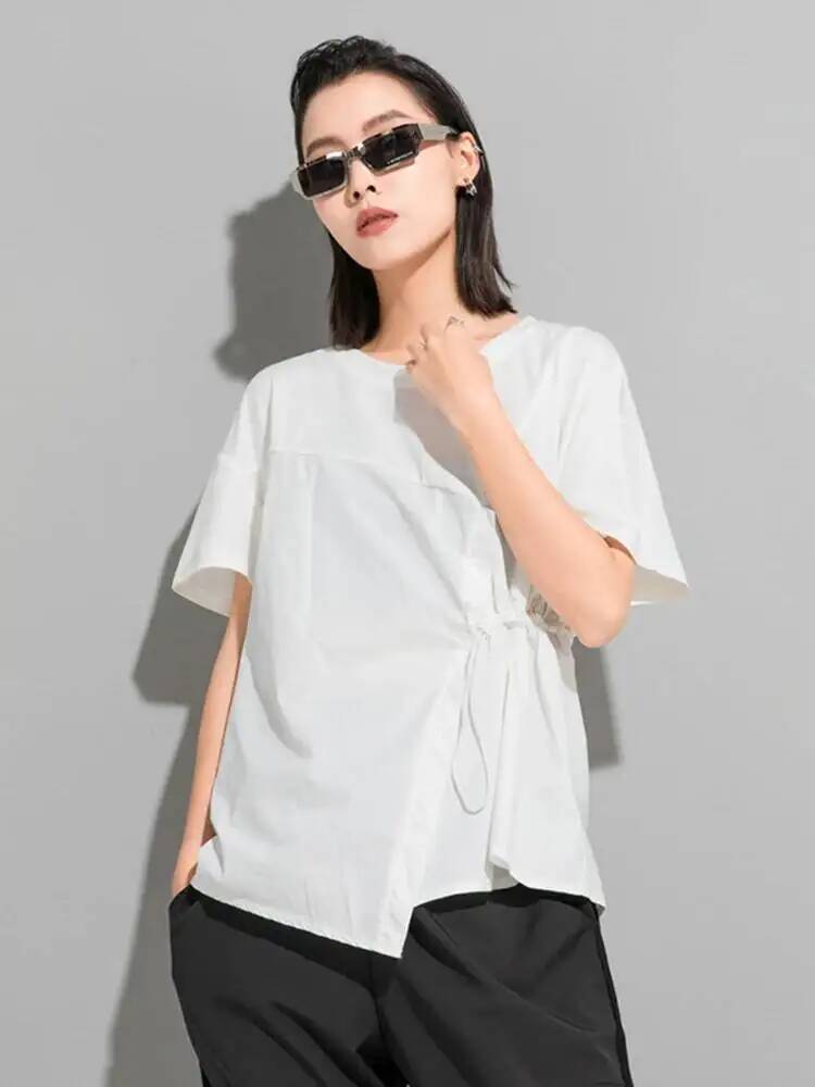 เสื้อยืดลำลองผู้หญิงสีดำมีเชือ - Vintage Fashion Build บทวิจารณ์และราคา
