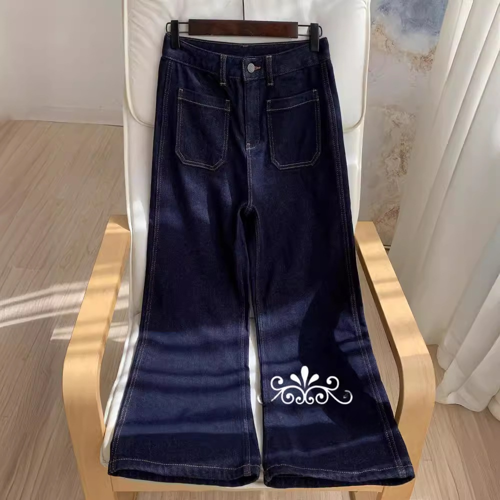 กางเกงยีนส์สีน้ำเงินเอวสูง ขาก - Wide Leg Trouser 70S บทวิจารณ์และราคา