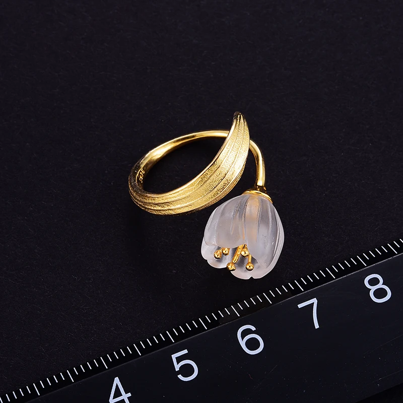 แหวนเปิดใบรูปดอกไม้หุบเขาสีทอง - Vintage Fashion Rings For Women บทวิจารณ์และราคา
