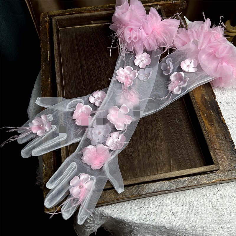 ถุงมือตาข่ายยาวขนนกดอกไม้สวยหร - Vintage Fashion Photographers บทวิจารณ์และราคา